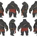Decorative Bear Figurine Ornament Set With Multiple Angles And Red Sash Accents