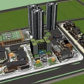 Modern High Rise Office Building With Surrounding Commercial Complex Green Space And Roads