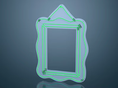 Transparent Acrylic Picture Frame With Green Neon Edges And Wavy Design For Modern Home Decor 3d model