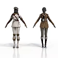 3D Character Outfits Featuring White And Brown Uniforms With Belt Knee Pads