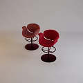 Two Red Bar Stools with Curved Backrest Metal Frame and Round Base 3d model