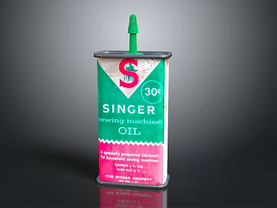 SINGER Sewing Machine Oil in Green and Pink Metal Can for Home Use 3d model