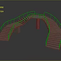Symmetrical Modern Curved Staircase with Metal Railings Stone Steps and Supporting Pillar