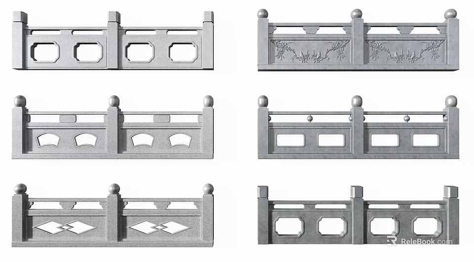 Various Decorative Railing Designs With Ornate Patterns And Geometric Details 3d model