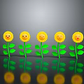 Sunflower Decorative Ornament Set With Smiling Faces Yellow Petals Green Stems Leaves And Reflections
