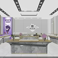Luxury Jewelry Store Interior With Marble Display Counters And Decorative Flowers