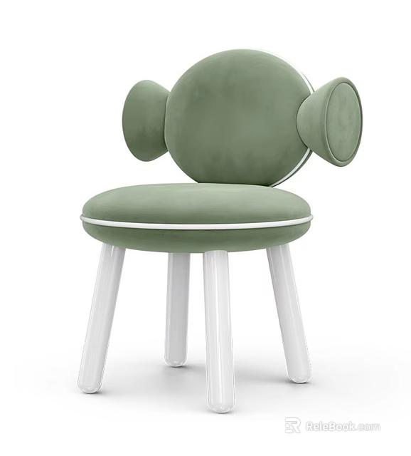 Modern Green Velvet Single Chair with Round Back Armrests and White Wooden Legs 3d model 