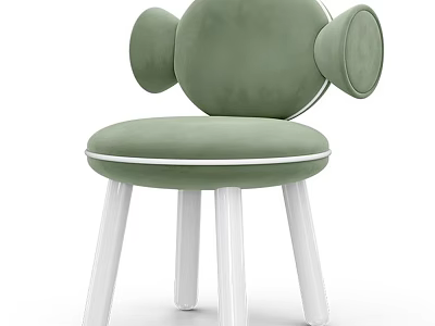 Modern Green Velvet Single Chair with Round Back Armrests and White Wooden Legs 3d model