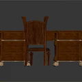 Vintage Wooden Desk With Leather Top Panels Carved Details Drawers And Matching Upholstered Chair