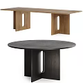 Modern Dining Table Set With Rectangular and Round Wooden Tables With Legs Featuring Holes