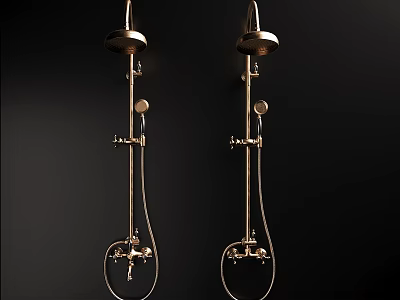Elegant Gold Shower System With Fixed Overhead And Handheld Heads On Black Background 3d model