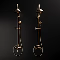 Elegant Gold Shower System With Fixed Overhead And Handheld Heads On Black Background