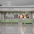 FENS Modern Jewelry Store Interior With Green Counters Display Areas And Wall Posters
