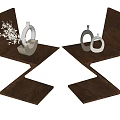 Stylish Unique Wooden Single Chair With Geometric Structure And Decorative White Vases