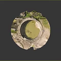 Circular Stone Building Model With Green Top And Surrounding Grass Path Landscaping 3d model