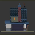Cartoon Style Detailed House With Blue Roof Purple Chimney Colorful Round Window And Orange Decoration