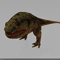 3D Prehistoric Amphibian Character with Green Brown Spotted Skin Open Mouth Sharp Teeth