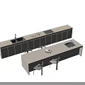 Modern Bar Counter Design With Sink Stove And Dining Table Seats 3d model