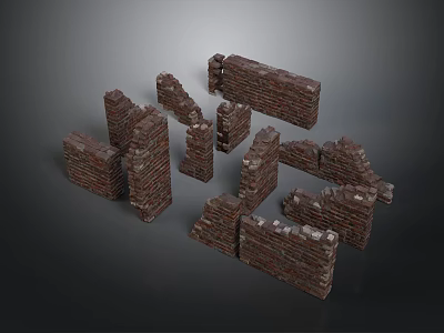 Red Brick Wall Scene Components With Various Shapes And Textured Surfaces 3d model