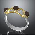 Elegant Gold Ring With Brown Gemstones And Diamond Accents On Silver Band