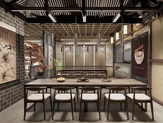 New Chinese Restaurant Nooddle Restaurant Dining Table and Chair Dining Space 3d model
