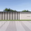 Modern Building Entrance With Vertical Striped Wall Lawn And Tile Floor