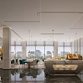 Elegant Modern Restaurant Interior With City View Large Windows Marble Bar And Green Chairs