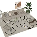 Sofa Coffee Table Combination Three-Person Sofa Multi-Person Sofa Mother and Mother Coffee Table Lazy Sofa Floor Lamp Potted Plant 3d model