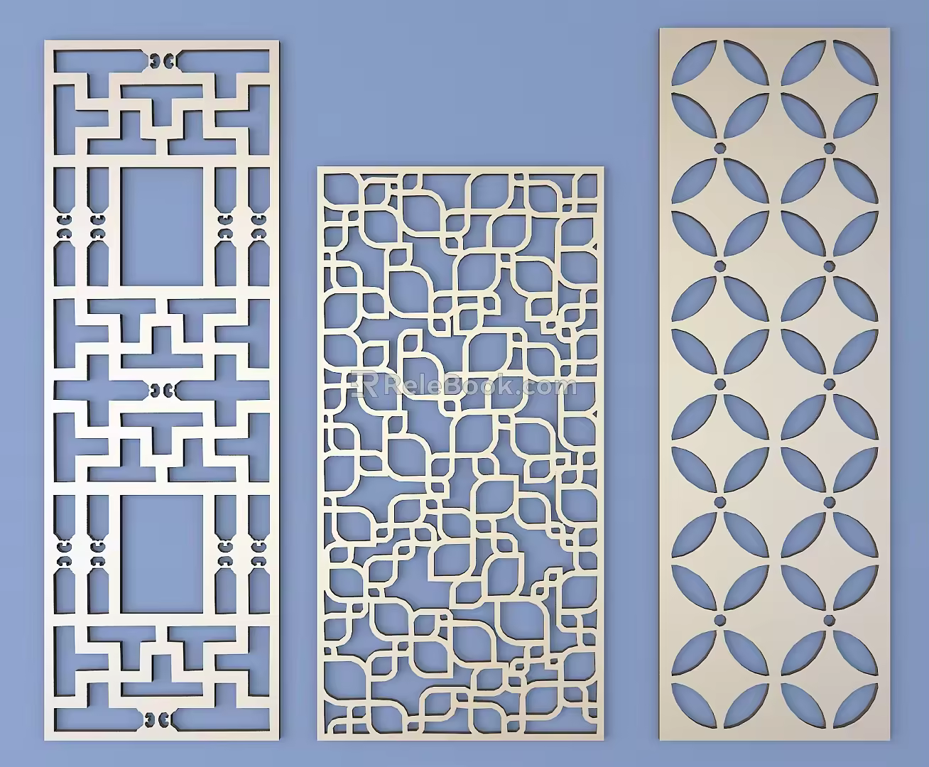 Chinese-style openwork window pane lattice openwork carved flower 3d model