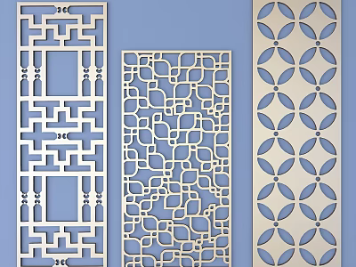 Traditional Carved Lattice Windows With Intricate Patterns And Various Decorative Designs 3d model