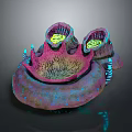Vibrant Marine Sea Anemone With Pink Purple Yellow Cup Shaped Body And Blue Spots