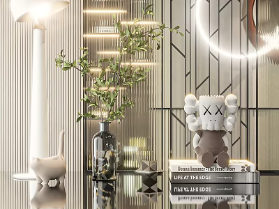 Modern Interior Decor With Glass Vase Holding Green Plant Branches And Decorative Accents 3d model