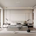 Modern Bedroom Interior Design With Large Bedside Lamps White Accent Wall And Wardrobes