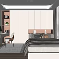 Modern Tatami Bedroom Interior With Desk Chair Bookshelf And Storage Cabinets