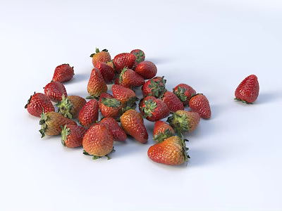 Fresh Ripe Strawberries Scattered on White Background Looking Juicy and Delicious 3d model