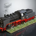 Black Steam Train Model With Red Wheels On Green Grass Track 3d model