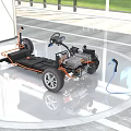 White Car Displayed On Circular Platform In Modern Glass Walled Showroom With Green Lawn