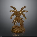 Golden Multi Armed Muscular Character Statue With Mythical Creature Design And Detailed Base