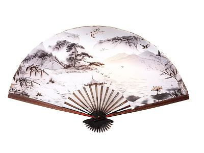 Traditional Chinese Ink Painting Folding Fan Decorative Ornament Set With Landscape Design 3d model