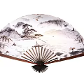 Traditional Chinese Ink Painting Folding Fan Decorative Ornament Set With Landscape Design