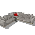 Modern Sectional Sofa With Multiple Cushions And Red Accent Pillow 3d model