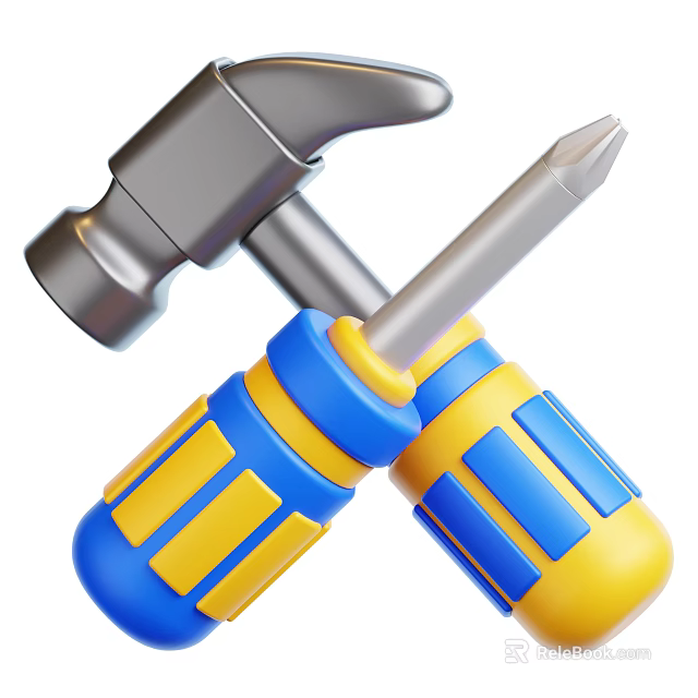 Hardware Tools Featuring Hammer Screwdriver With Blue Yellow Handles And Silver Metal Parts 3d model 