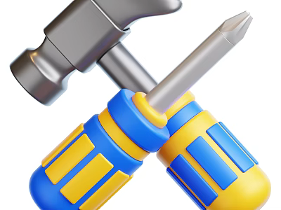 Hardware Tools Featuring Hammer Screwdriver With Blue Yellow Handles And Silver Metal Parts 3d model