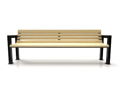 Wooden Outdoor Leisure Bench With Black Metal Frame And Backrest Design 3d model
