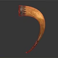 Curved Natural Horn Decorative Household Item With Carved Top And Metal Tip