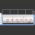 Industrial Processing Equipment With Blue White Design And Red Striped Conveyor