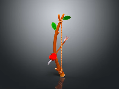 Branch Bow With Green Leaves Red Apple And Arrow Inserted On Gray Background 3d model