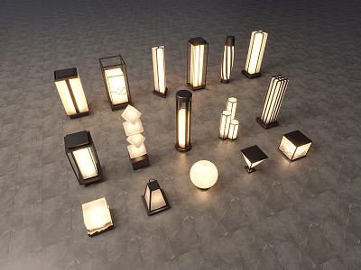Outdoor Lights with Various Modern Shapes and Bright Illumination Displayed 3d model