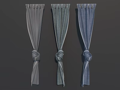 Elegant Curtains in Gray Dark Gray Blue with Knotted Design and White Trim 3d model