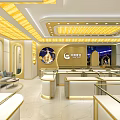 Luxury Modern Jewelry Store Interior Design With Golden Decoration And Exquisite Display Cabinets Bright Lighting